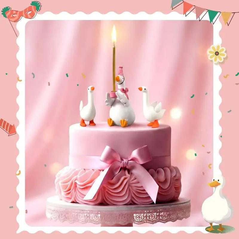 Goose Candle Holder Figurine Pink Party Hat – Birthday Decor