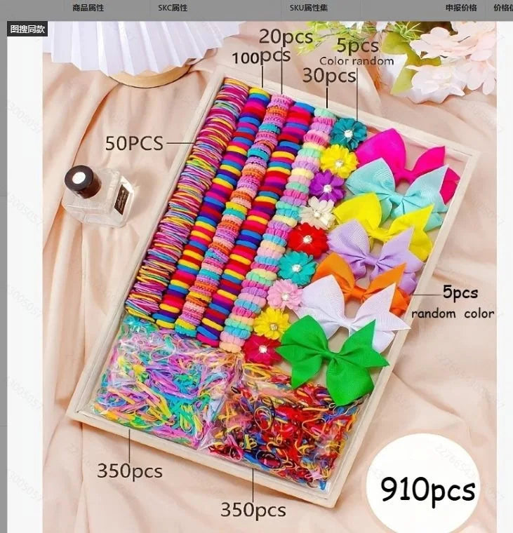 850PCS Girls Grosgrain Ribbon Hair Ties & Elastic Hair Bands