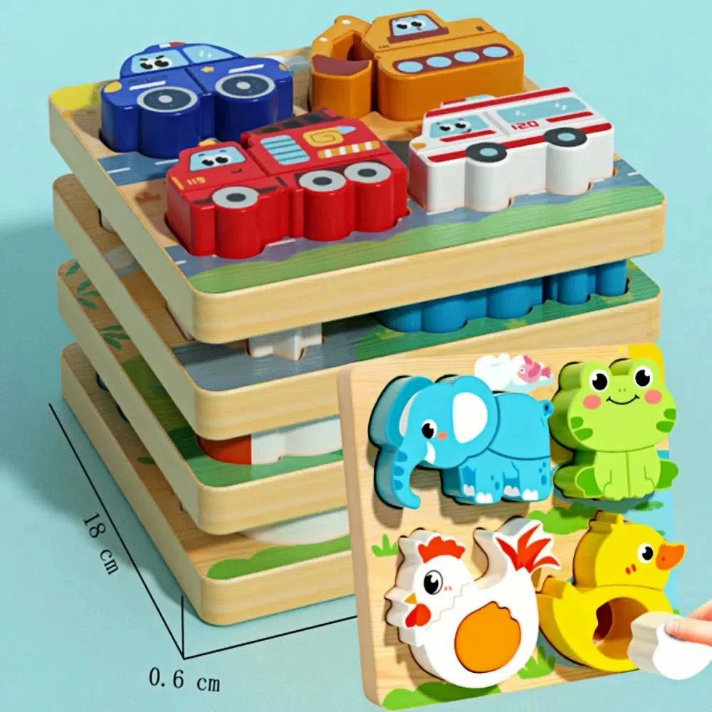 4-in-1 Wooden Animal Jigsaw Puzzle Set – Toddler Learning Toy Wooden Kids Puzzle Nixie