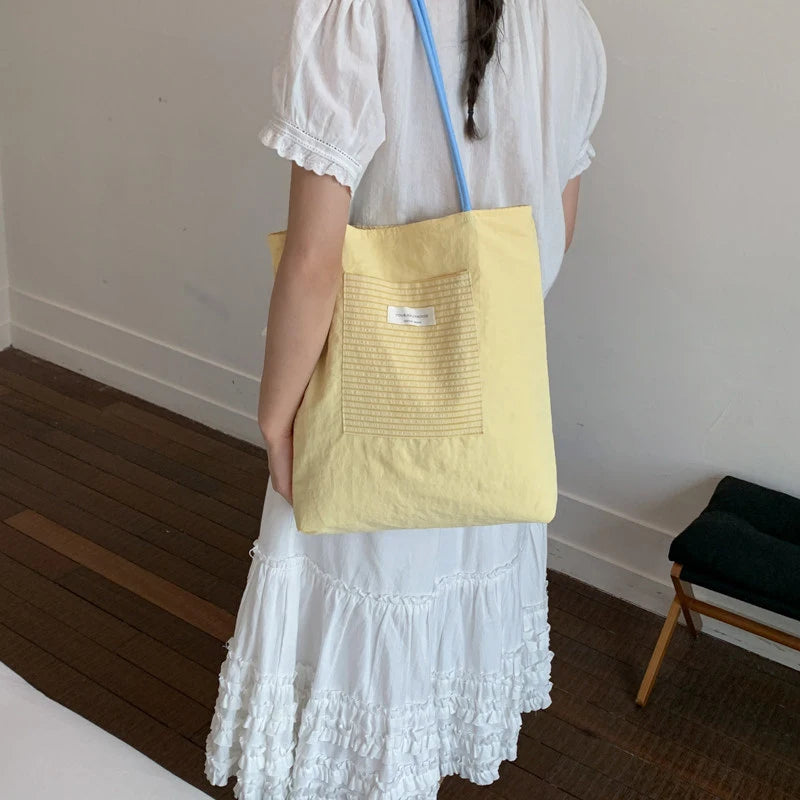 Women's Large Canvas Striped Tote Shoulder Bag | Korean Style Canvas Tote Bag Nixie