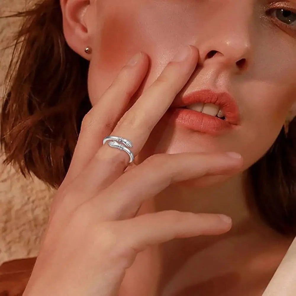 Adjustable Hand Hug Wrap Ring | Silver & Gold Friendship Ring Fashion Ring Nixie