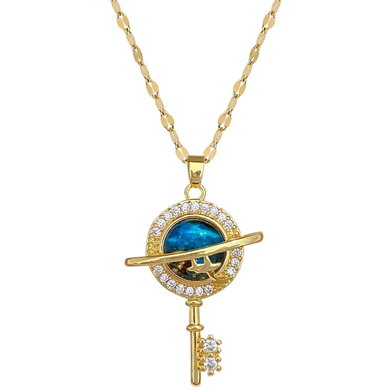Gold Star Key Pendant Choker Necklace | Minimalist Steel Pendant Necklace Nixie