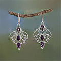 Vintage Silver Purple Crystal Hollow Flower Drop Earrings Drop Hook Earrings Nixie MULTI