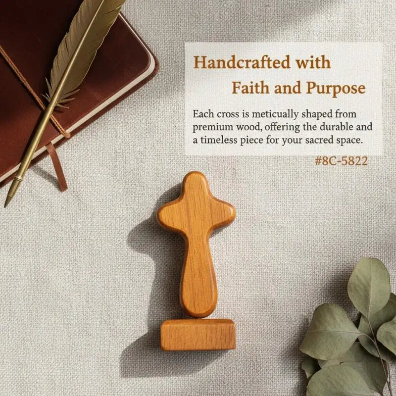 Magnetic Base Wood Cross Statue Vintage Desktop Figurine Desktop Cross Figurine Nixie