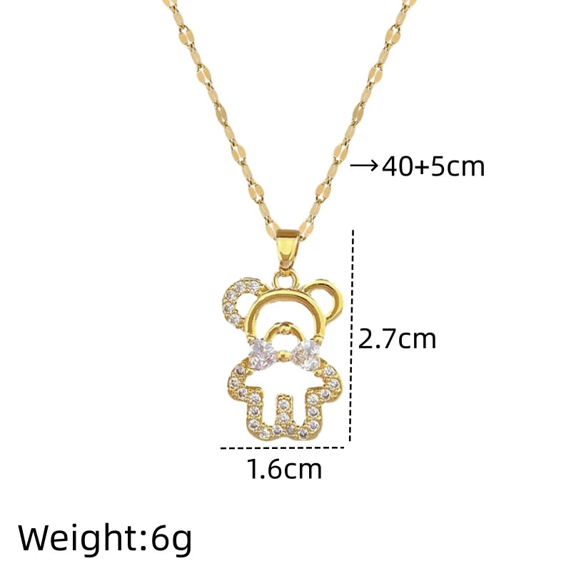 Luxury Bear Tie Pendant Necklace – Gold Stainless Steel Choker Pendant Necklace Nixie XL2606-840