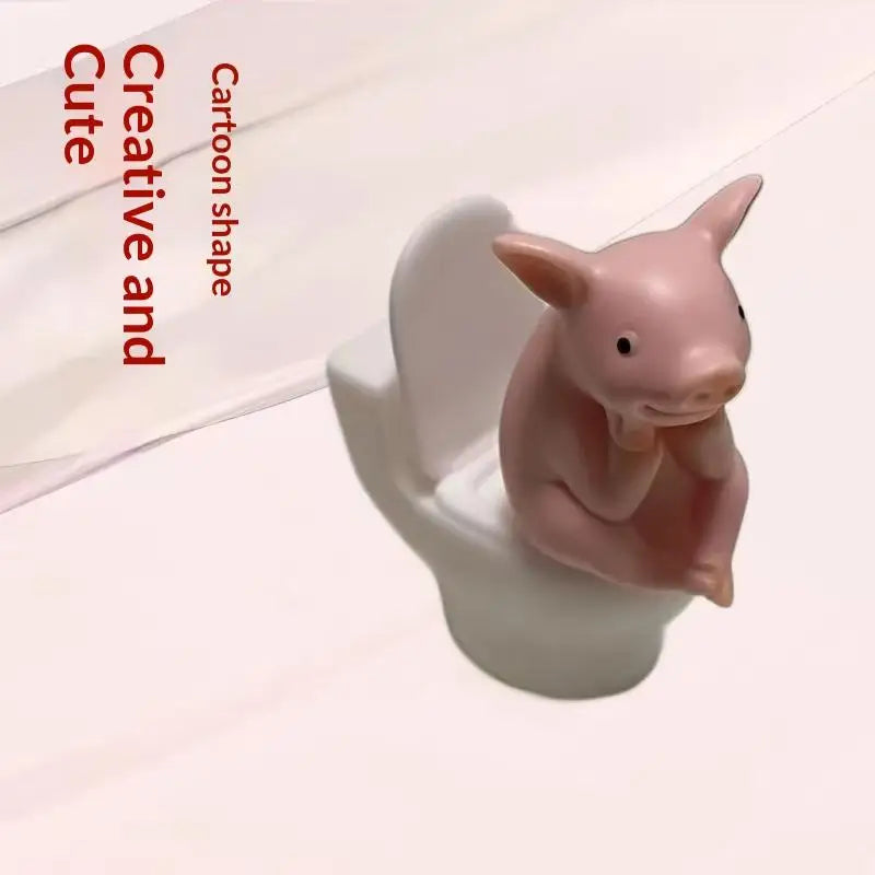 Cute Pig on Toilet Figurine – Funny Novelty Bathroom Decor Novelty Figurine Nixie