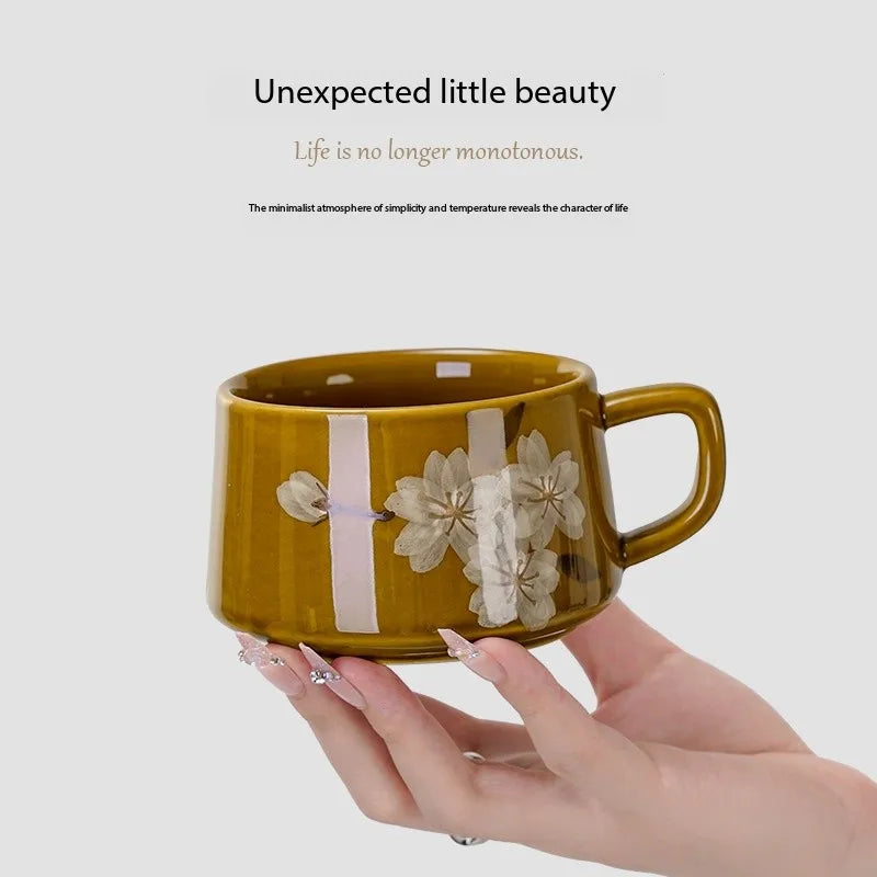 Japanese Retro Floral Ceramic Coffee Cup & Saucer Set Ceramic Coffee Mug Set Nixie