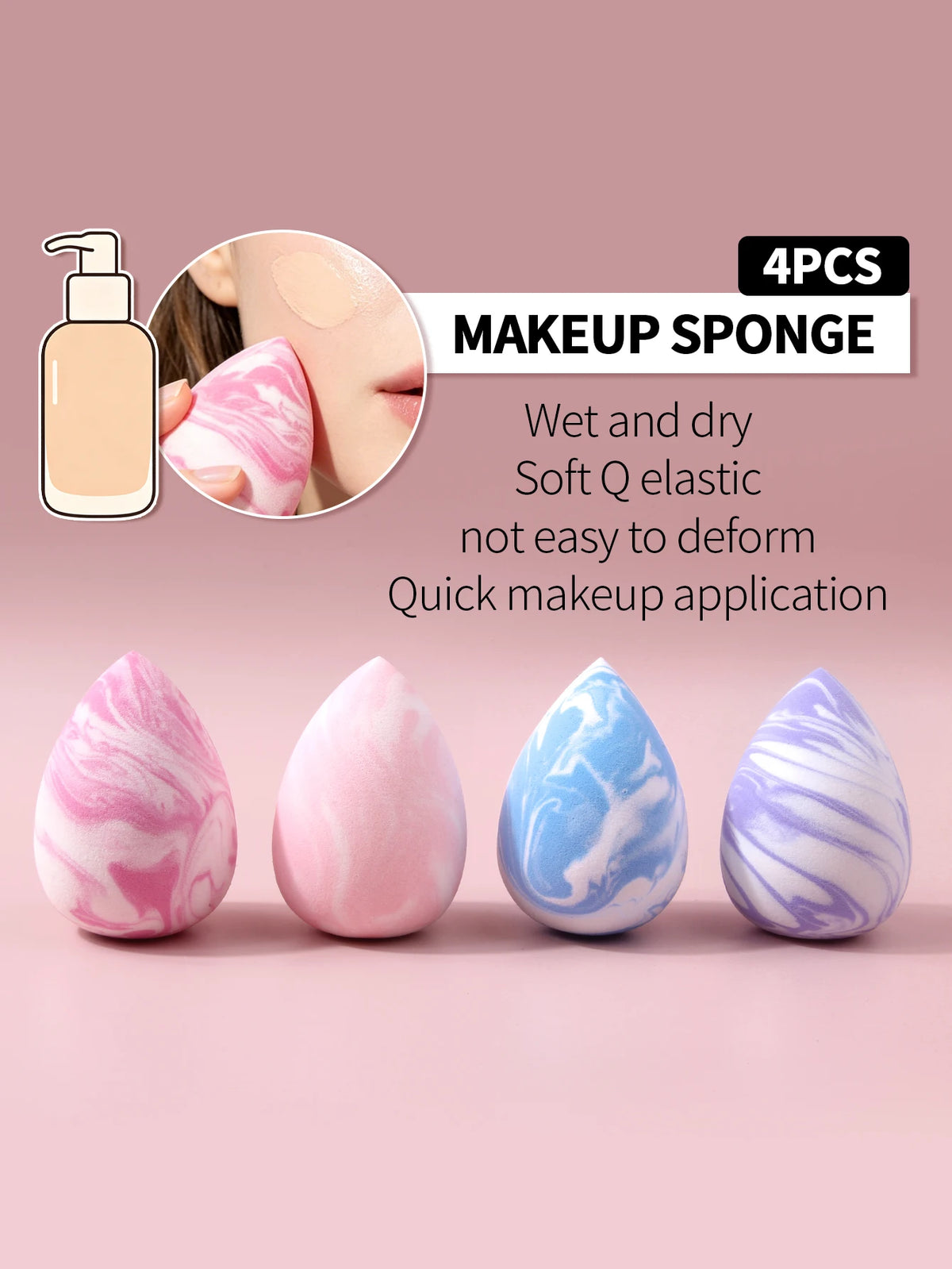 4-Piece Marble Print Makeup Sponge Set – Wet & Dry Puff Makeup Sponge Set Nixie
