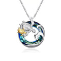 Blue Turtle Crystal Rhinestone Mood Tracker Necklace – Gold Charm Necklace Nixie Light Yellow Gold Color