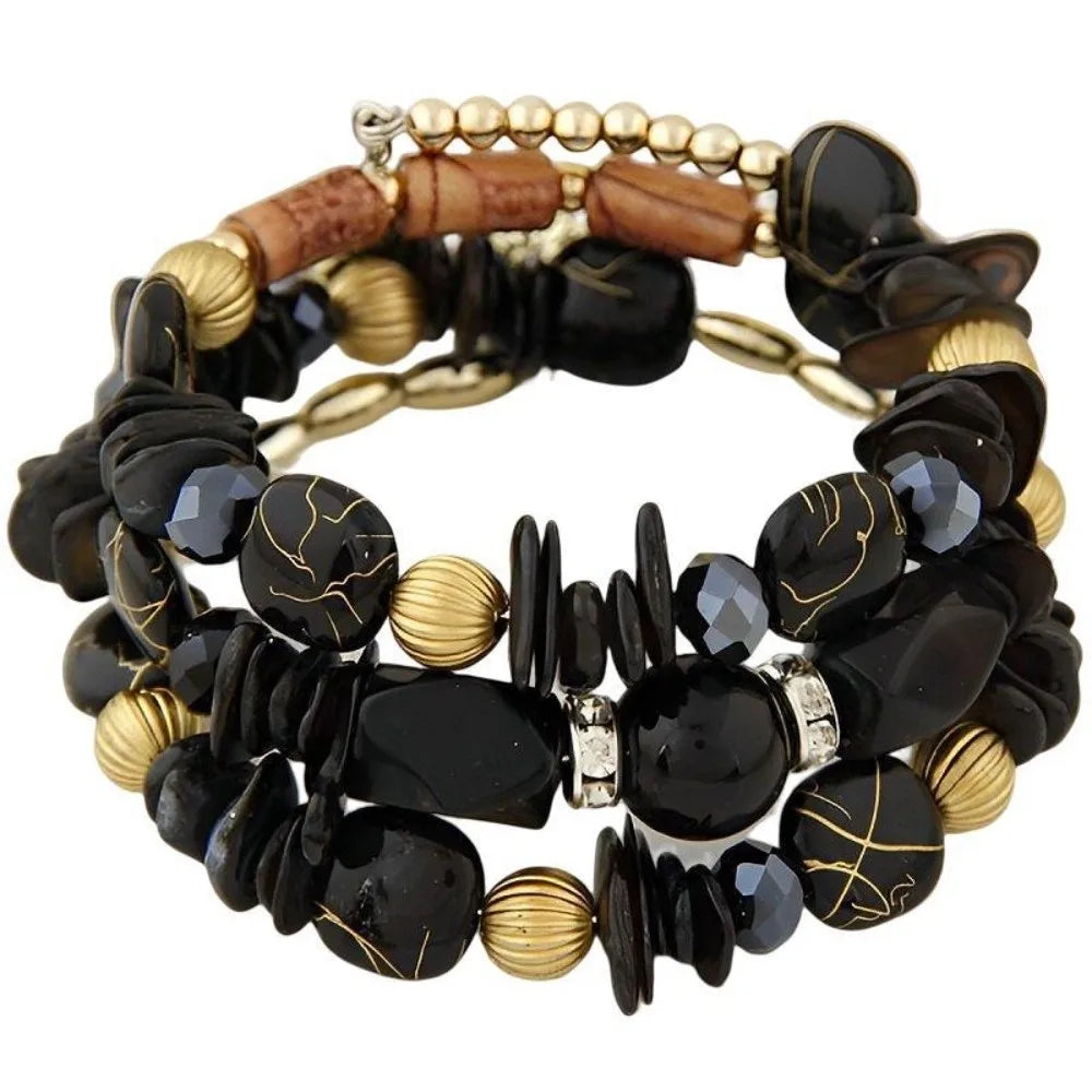 Resin Stone Multilayer Charm Bracelets – Handmade Beaded Bangles