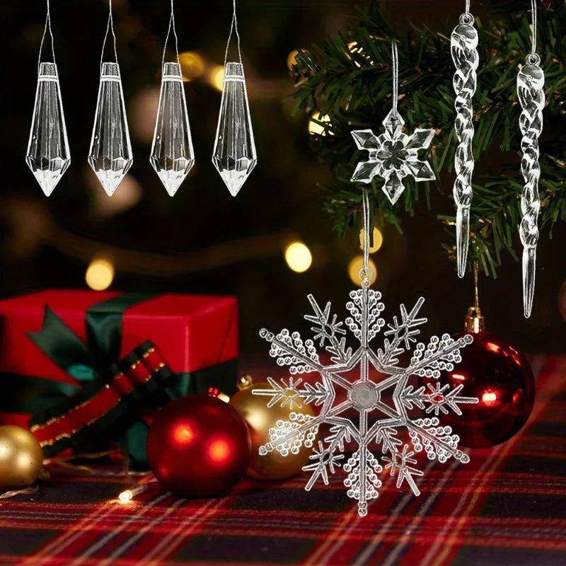 Crystal Snowflake Acrylic Christmas Ornaments – 12 or 24Pcs Christmas Tree Ornaments Nixie