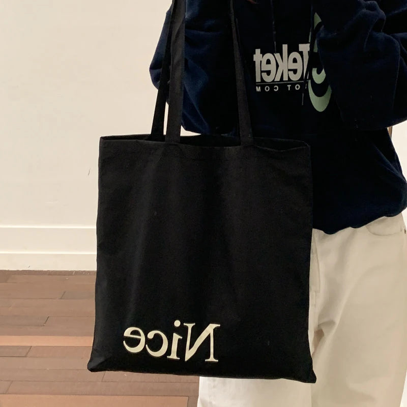 Women's Canvas Shoulder Bag – Korean Style Vertical Tote