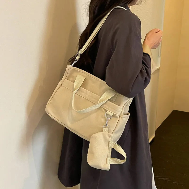 Korean Minimalist Canvas Tote Bag – Large Women's Shoulder Bag Canvas Tote Bag Nixie Off-white