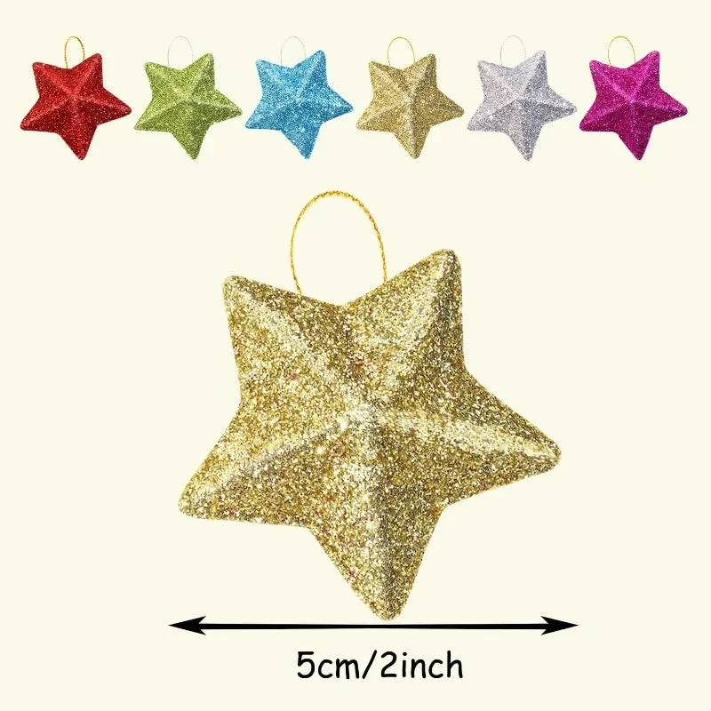 30Pcs Glitter Star Ornaments – Holiday Party Wreath Decor Holiday Ornaments Nixie