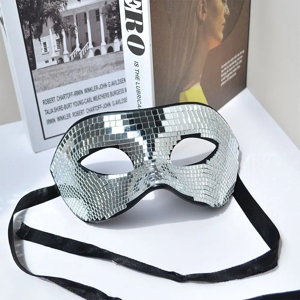 Silver Mirror Masquerade Mask – Glitter Ball Party Eye Mask Masquerade Eye Mask Nixie