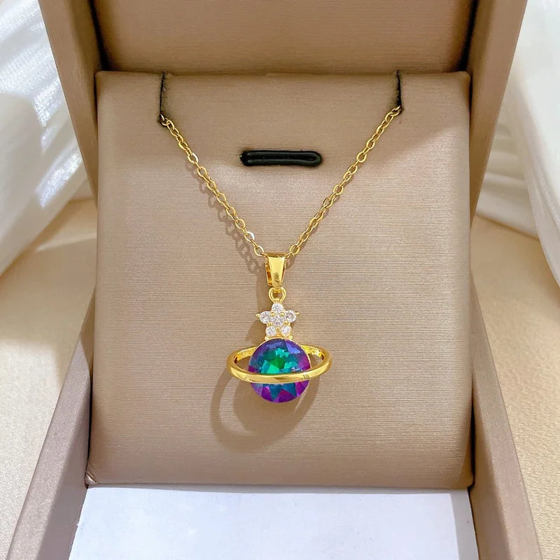Starry Sky Pendant Necklace – Gold Stainless Steel Clavicle Chain Pendant Necklace Nixie