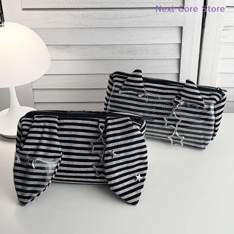 Striped Devil Horn Pencil Case Large Capacity Pouch 2-Pack Pencil Case Pouch Nixie