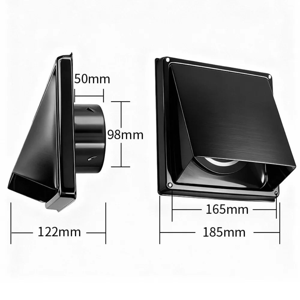 Square Stainless Steel Air Vent 4" 5" 6" – Ducting Outlet Cover Ventilation Vent Cover Nixie Black-4-