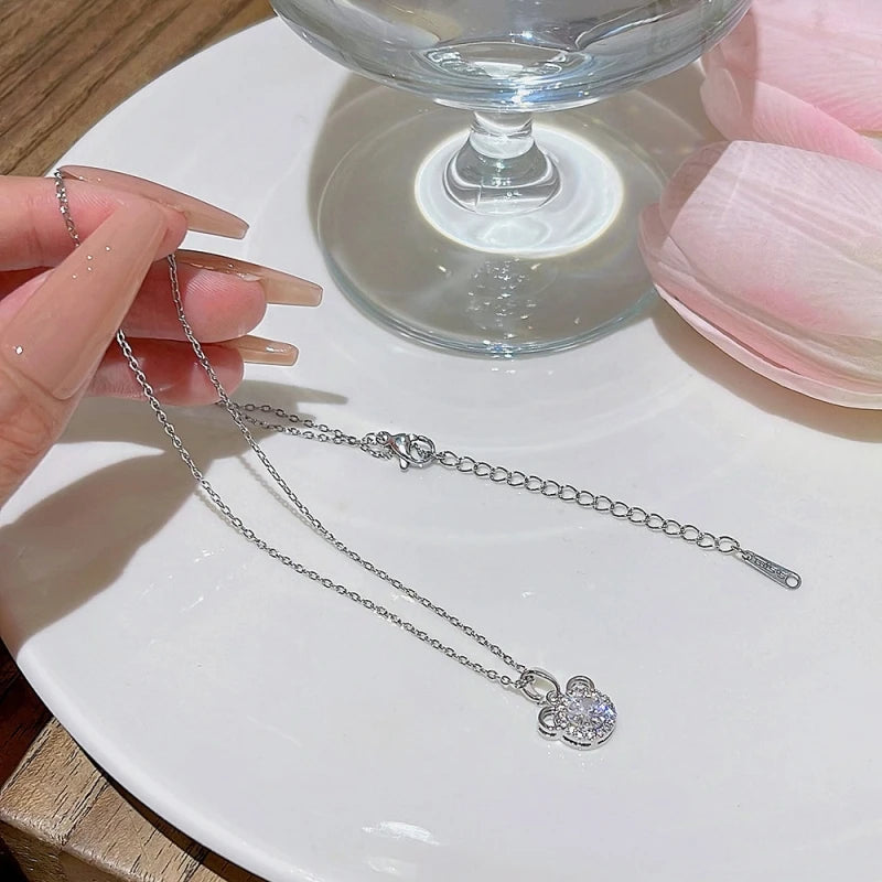 Diamond Bear Pendant Necklace – Stainless Steel | Nixie Pendant Necklace Nixie