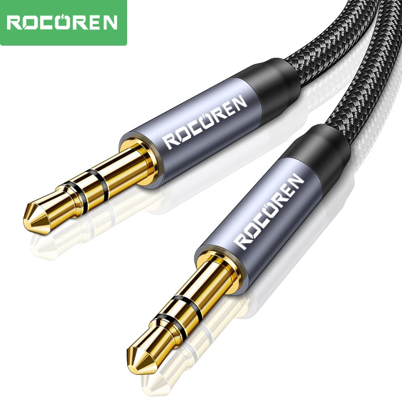 Rocoren 3.5mm Male to Male AUX Audio Cable 5M | Silver Black AUX Audio Cable Nixie