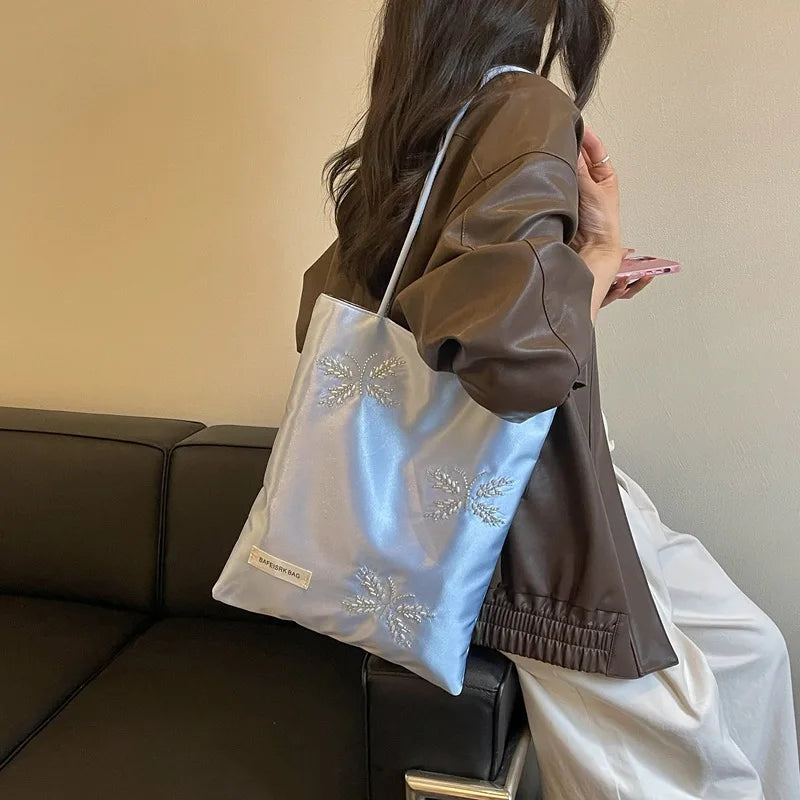 Butterfly Flower Embroidered Canvas Tote Bag – Large Shoulder Embroidered Tote Bag Nixie