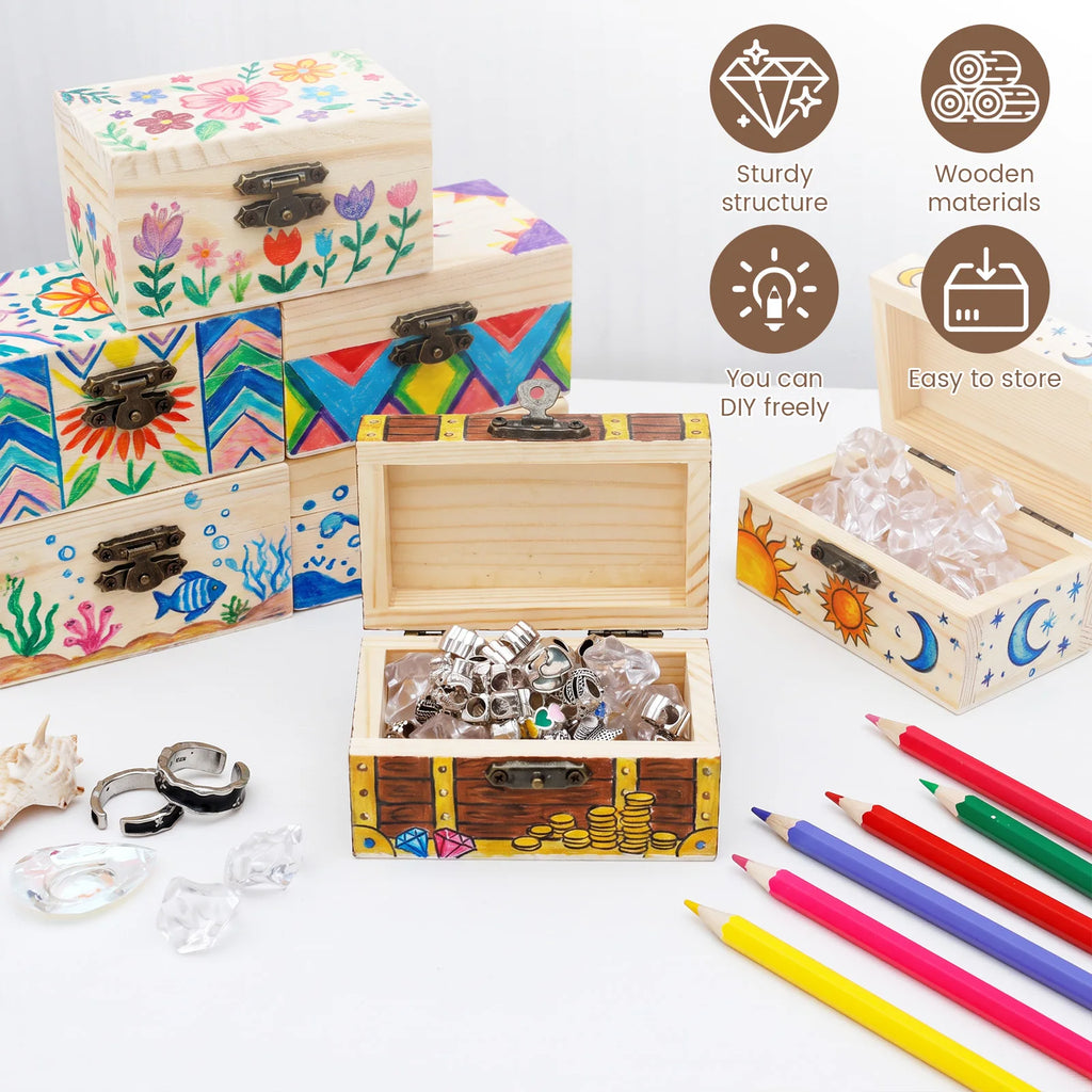 Unfinished Wooden Treasure Box with Lid & Hasp – DIY Craft Wooden Craft Box Nixie