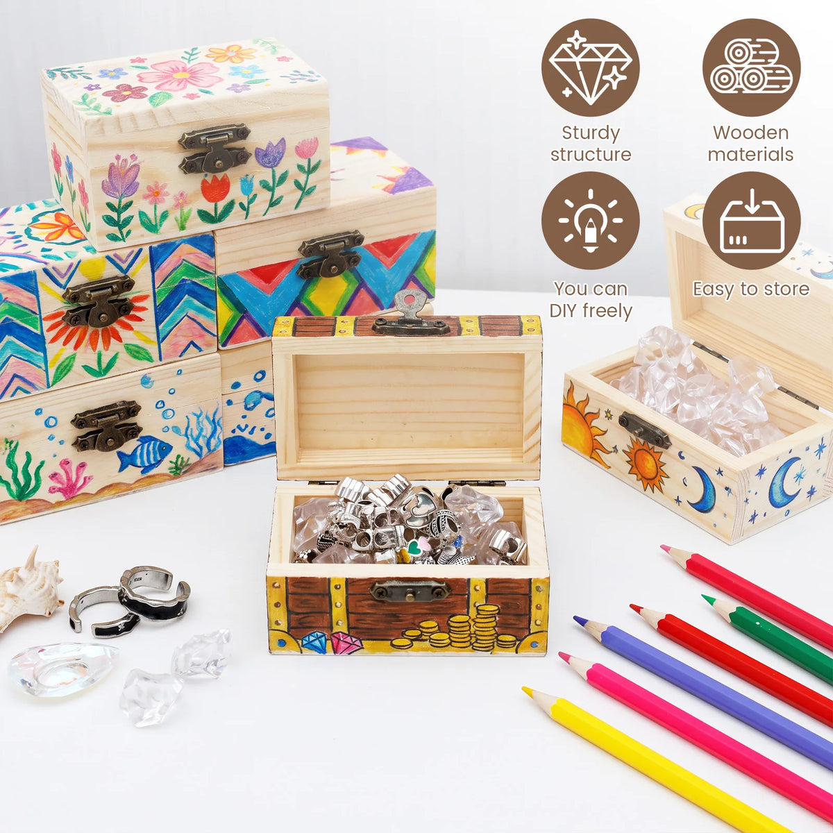 Unfinished Wooden Treasure Box with Lid & Hasp – DIY Craft Wooden Craft Box Nixie