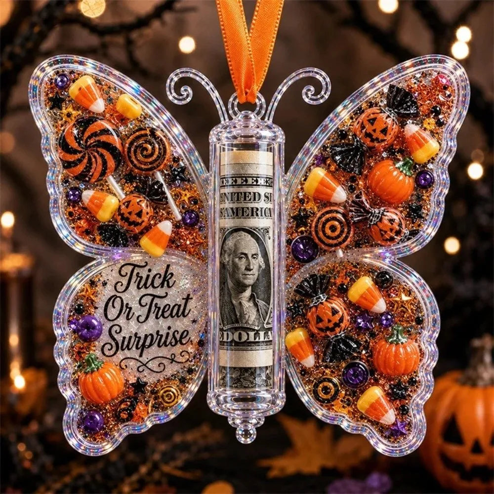 Acrylic Butterfly Money Holder Ornament – Transparent Hanging Holiday Ornament Nixie