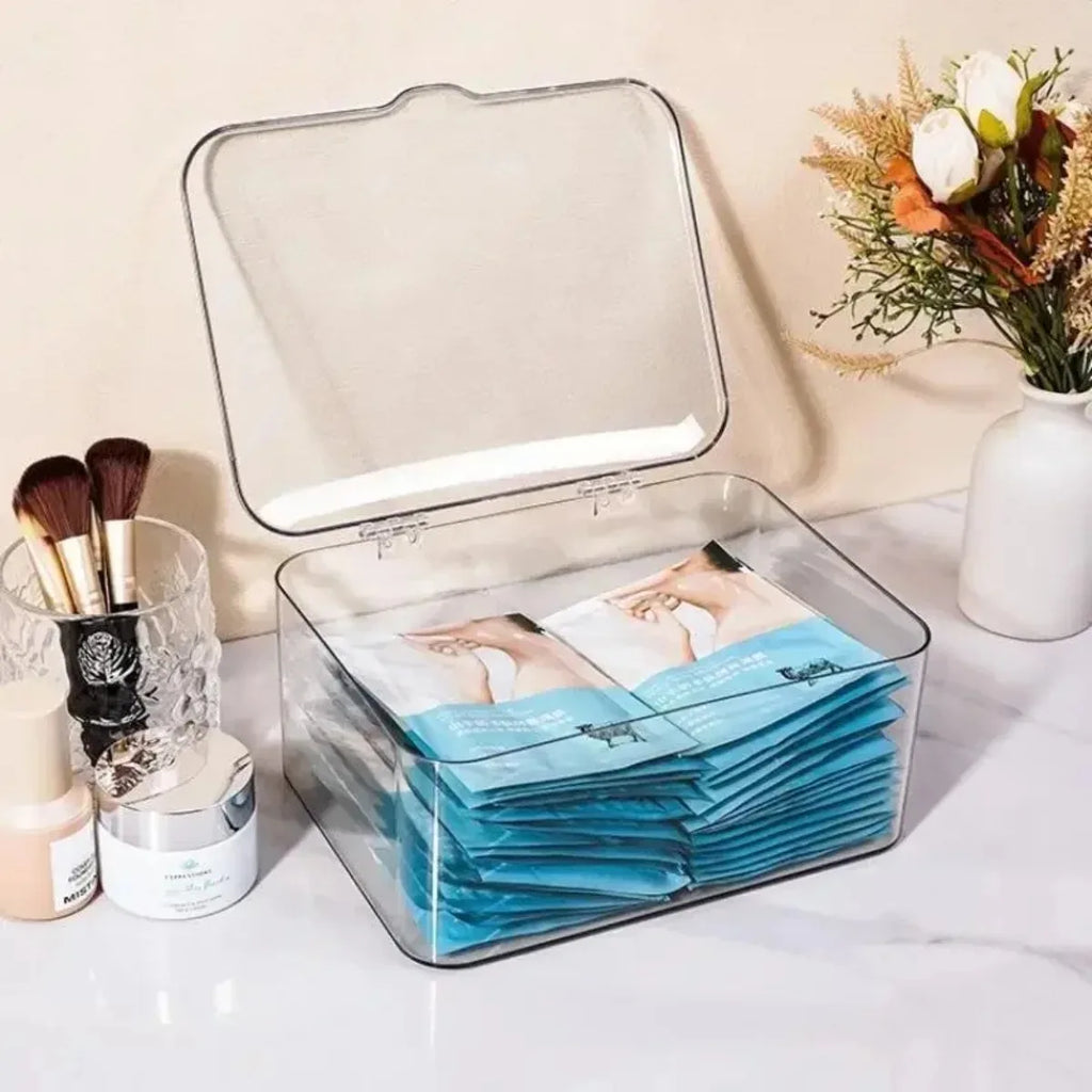 Clear Flip-Top Desk Organizer Box – Cosmetics & Jewelry Desk Storage Organizer Nixie