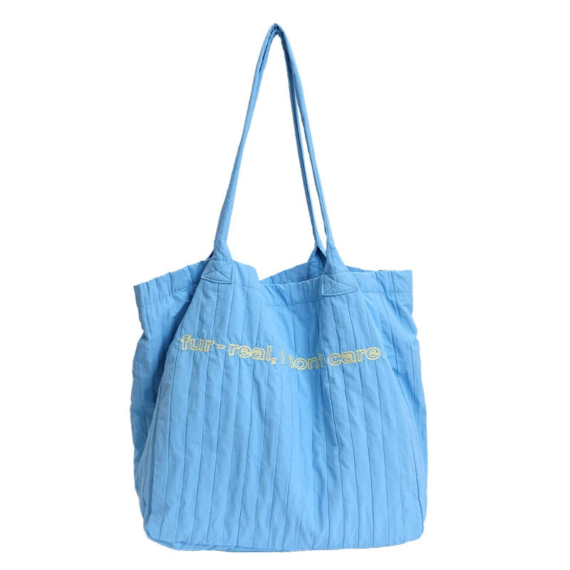 Pleated Letter Embroidery Tote Bag – Large Capacity Shoulder Bag Embroidery Tote Bag Nixie