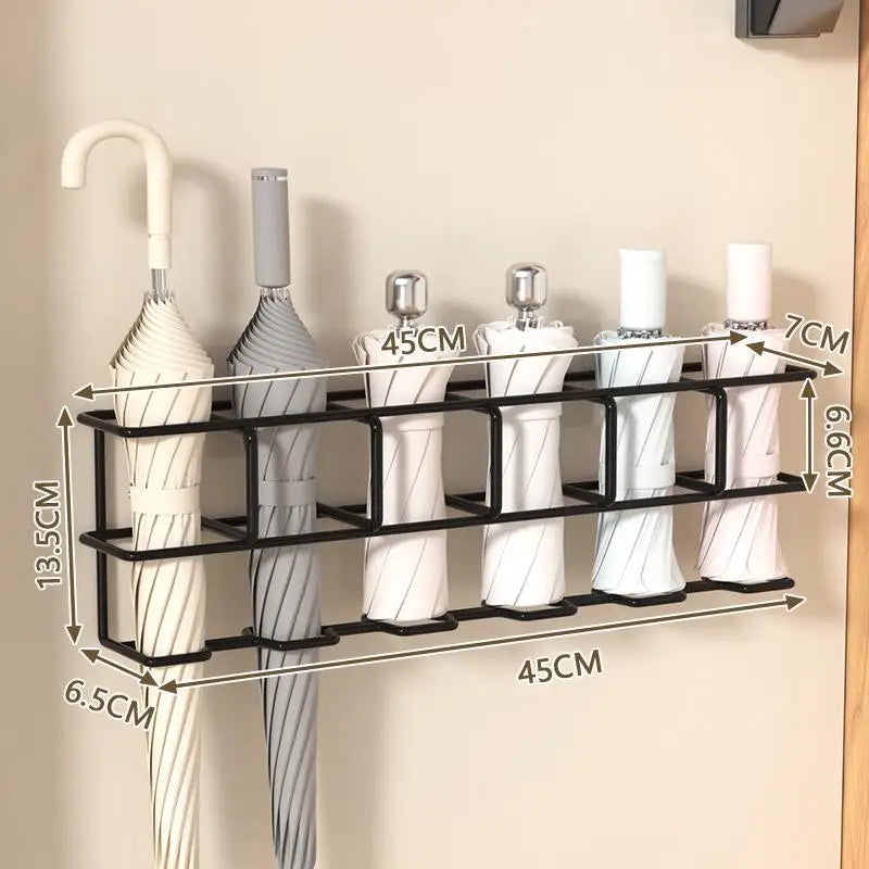 Wall-Mounted Umbrella Holder Indoor Storage Rack with Hooks