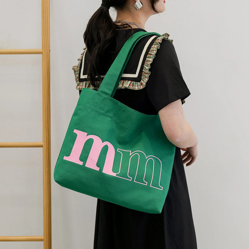 Women's Canvas Letter Shoulder Bag – Large Capacity Tote