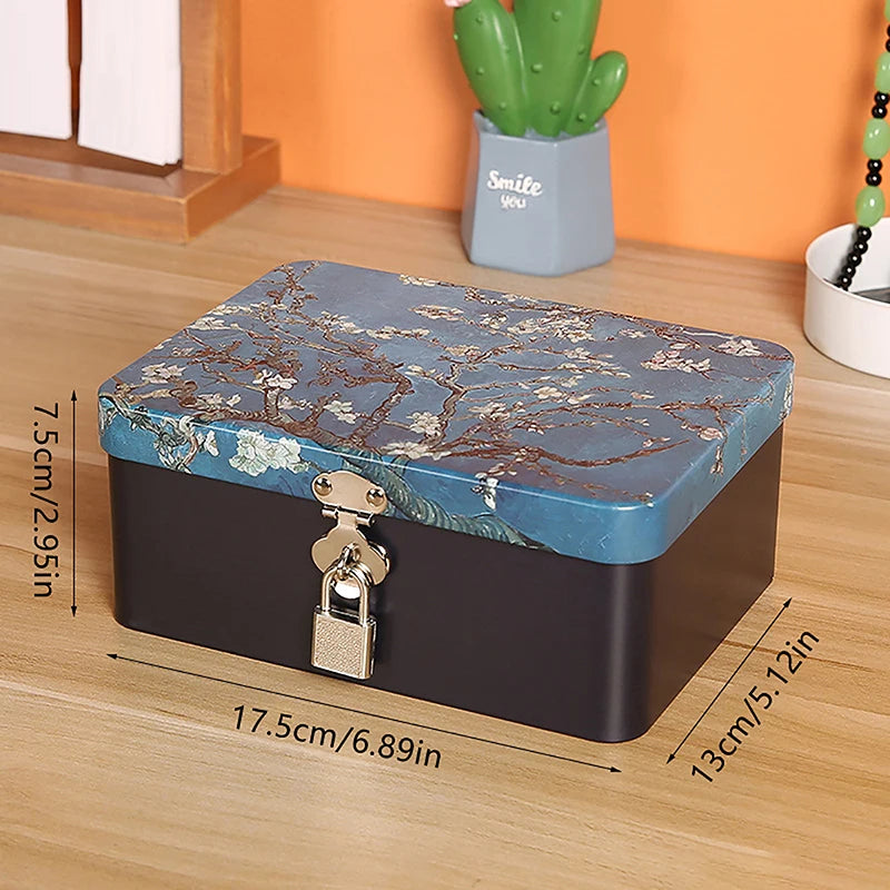 Vintage Tinplate Storage Box with Lock & Keys | Large Capacity