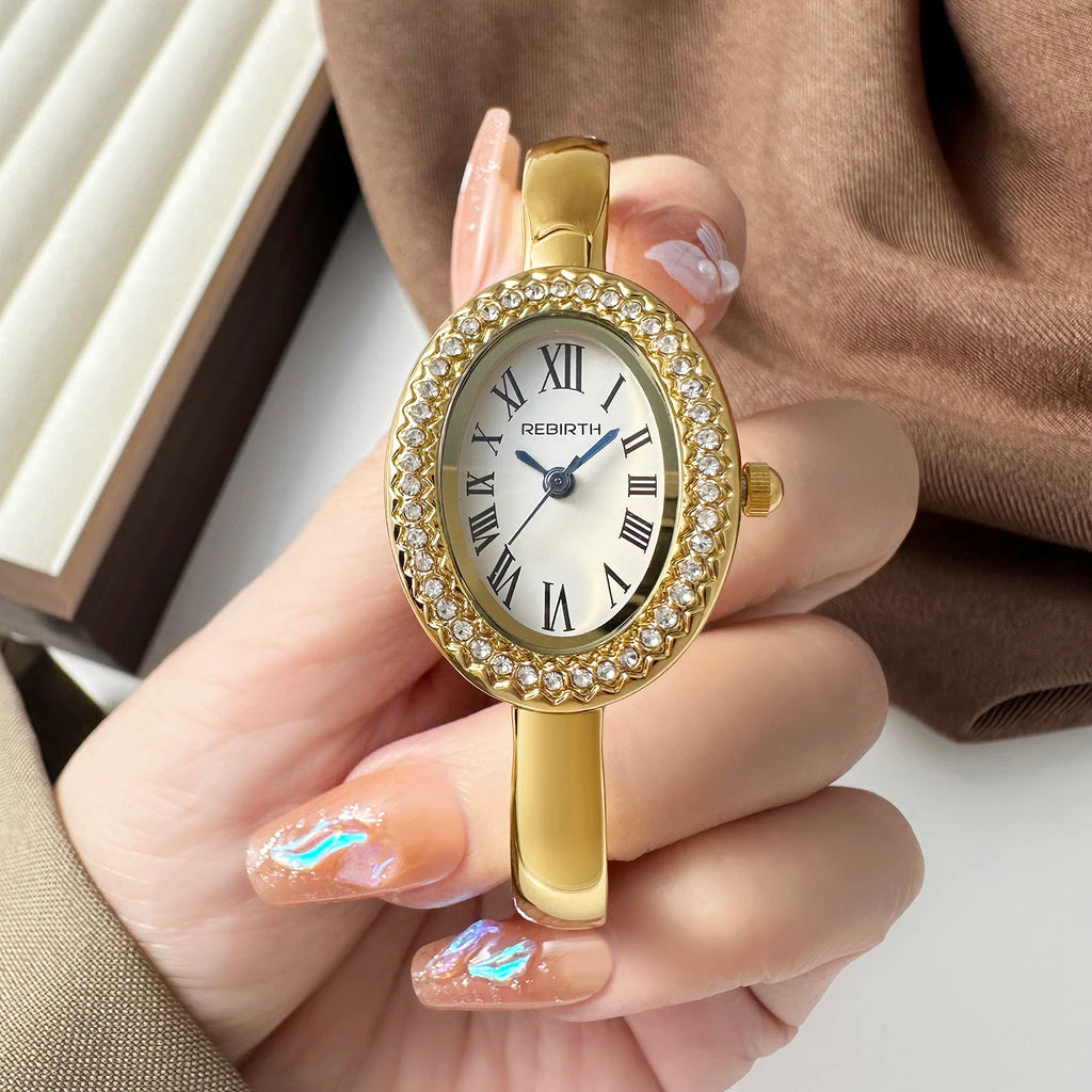 REBIRTH Retro Oval Quartz Watch – Casual Alloy Fashion Watch Quartz Fashion Watch Nixie