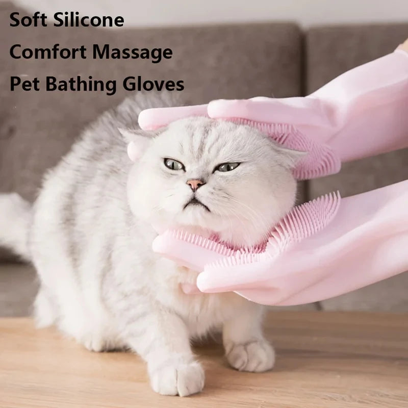 Pet Grooming Silicone Gloves – Dog & Cat Bath Hair Remover