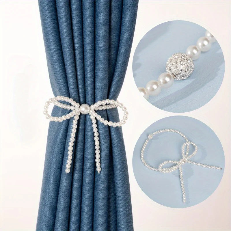 2pcs Magnetic Pearl Bowknot Curtain Tiebacks | Decorative Holdbacks Curtain Tiebacks Nixie
