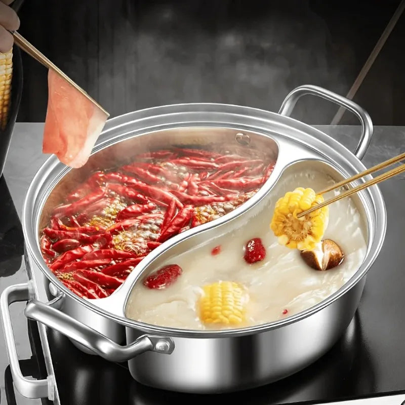 Stainless Steel Dual Divider Hot Pot – Induction Shabu Cookware Dual Divider Hot Pot Nixie