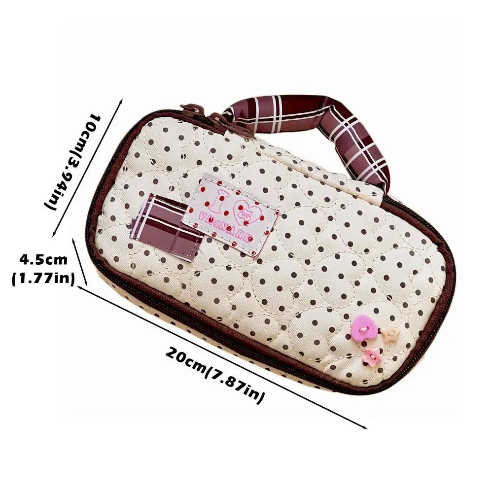 Retro Polka Dot Pencil Case – Large Capacity Stationery Pouch