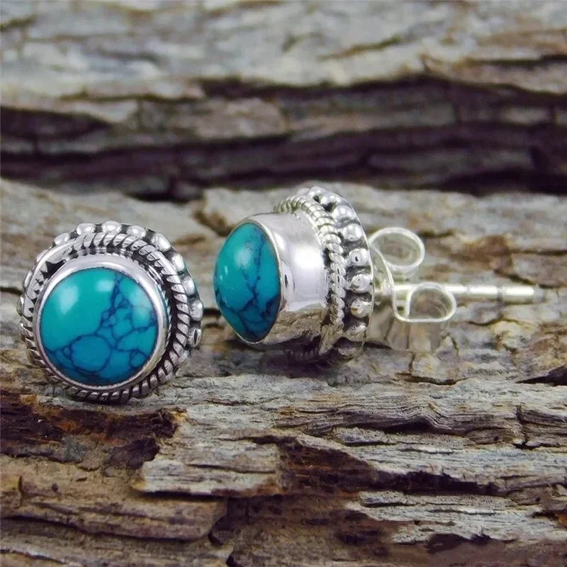 Vintage Silver Turquoise Zircon Dangle Drop Earrings Women Dangle Drop Earrings Nixie