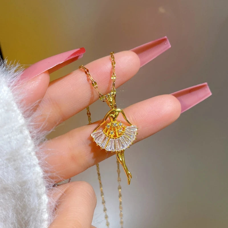 Ballet Dancer Pendant Necklace | Gold Clavicle Chain for Women