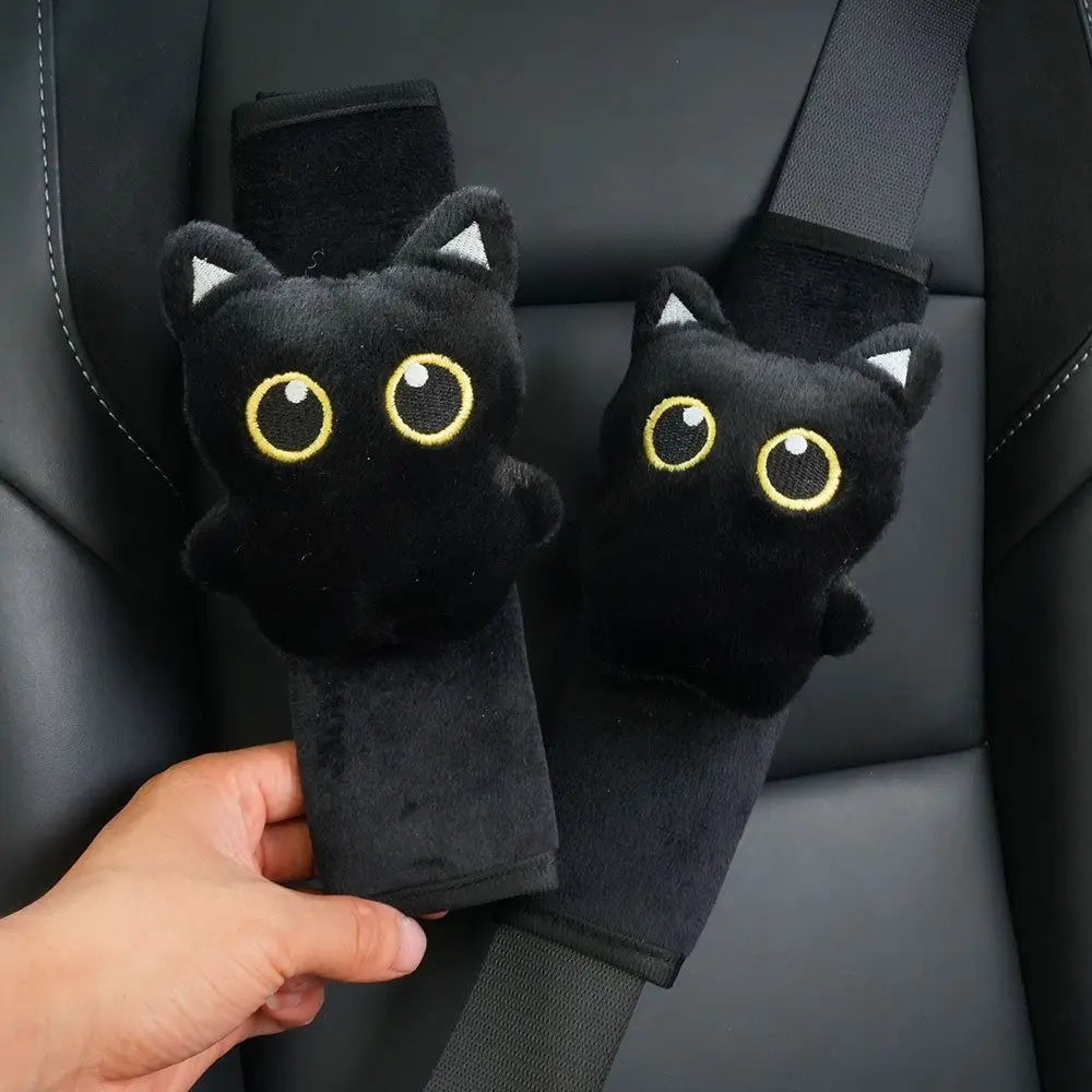 Black Cat Plush Seatbelt Shoulder Pad | Car Interior Accessory Seatbelt Shoulder Pad Nixie