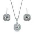 Princess Cut CZ Art Deco Necklace & Earrings Set | 3 Pcs CZ Jewelry Set Nixie Silver Plated