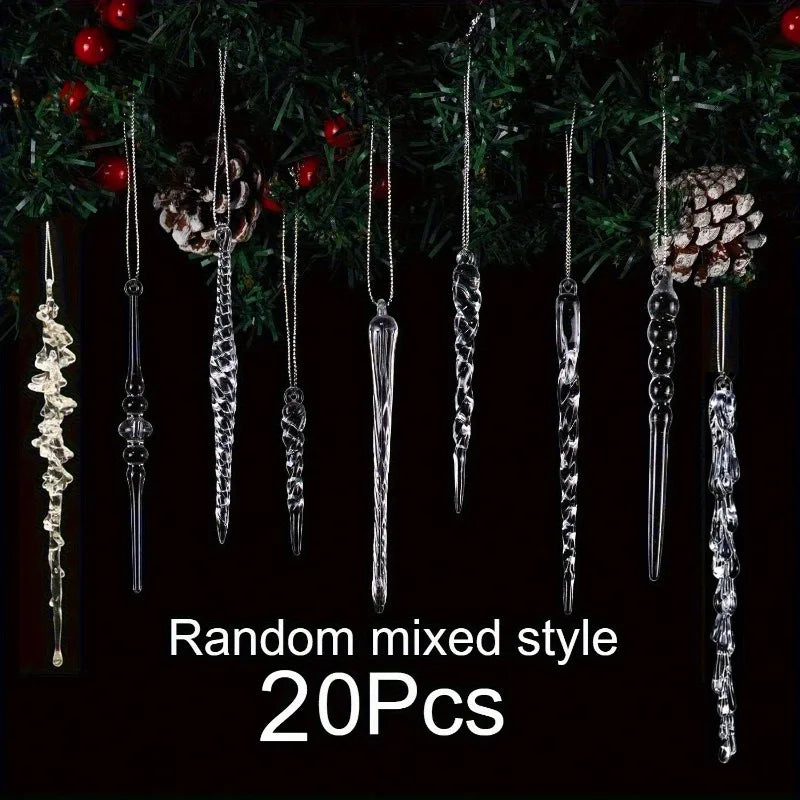 20 Pcs Clear Acrylic Christmas Icicle Ornaments – Crystal Decor Christmas Ornaments Nixie Randomly mix Icicles 20pcs