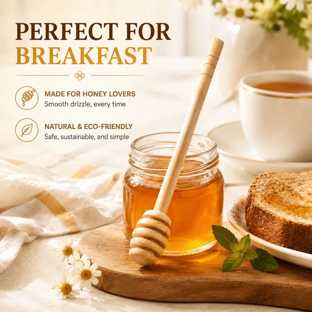 Wooden Honey Dipper Stirrer Long Handle Spoon – Set of 2