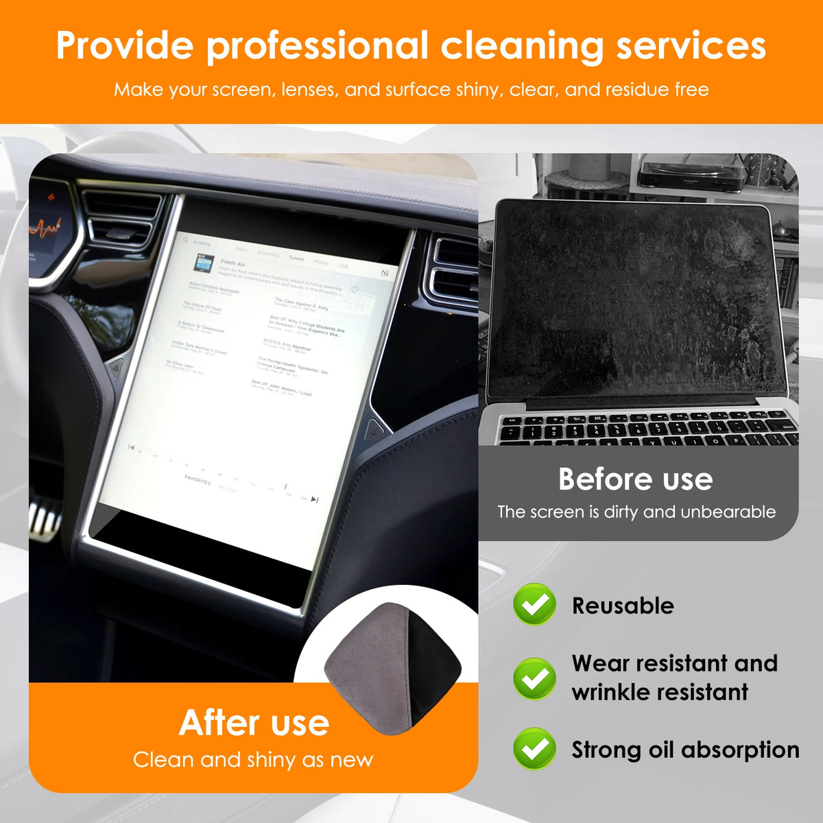 2Pcs Microfiber Car Screen Cleaner Cloth – Reusable Wipes Screen Cleaning Cloth Nixie