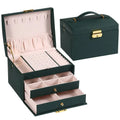 3-Layer Faux Leather Drawer Jewelry Box with Lock Jewelry Storage Box Nixie Green