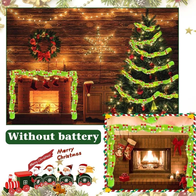 26Ft Lime Green LED Christmas Garland | Faux Fur & 36 Bows Christmas Garland Nixie