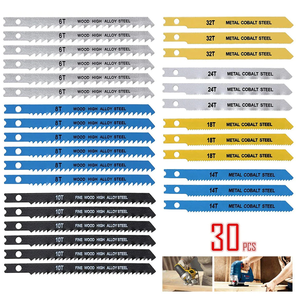 14–34 Pcs U-Shank Jigsaw Blade Set | High Carbon Steel Jigsaw Blade Set Nixie 30pcs
