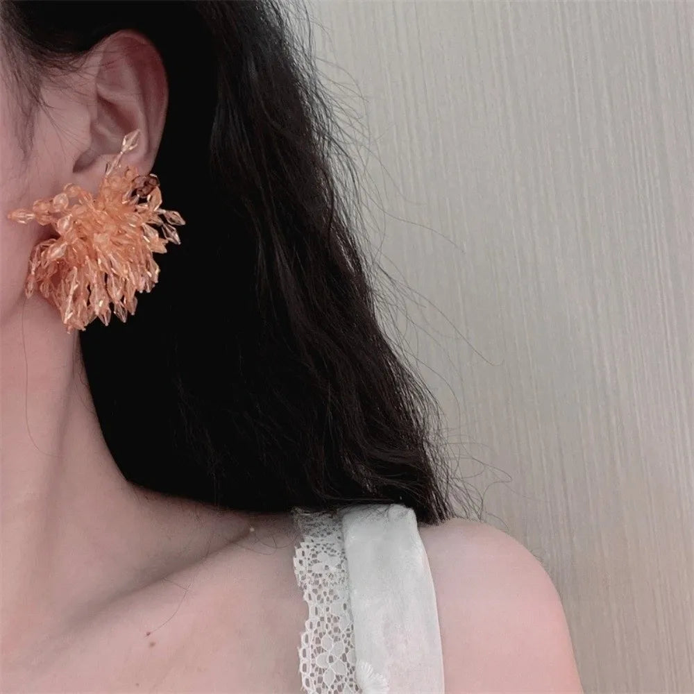 Crystal Beaded Flower Tassel Drop Earrings – Bold Geometric Style Crystal Drop Earrings Nixie