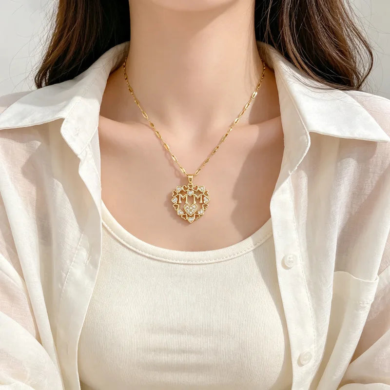 Heart Letter Pendant Necklace – Gold Stainless Steel Choker
